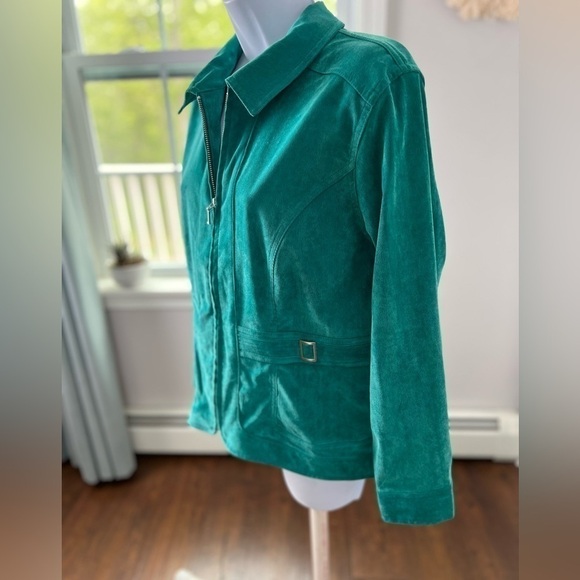 Christopher & Banks Spring Emerald Corduroy Silver Accent Zip Up Jacket Size P/L - Picture 5 of 15